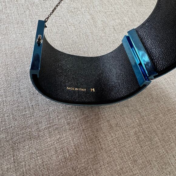Celine Minimal Manchette Cuff Bracelet Metallic Blue Metal Silver Detail - Picture 7 of 7